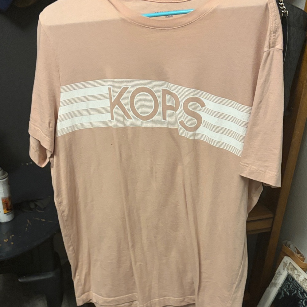 Michael Kors Pale Pink Crewneck Tee with White Stripe Logo